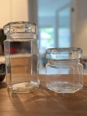 Two Vintage Arcoroc France Octime Clear Glass Canisters